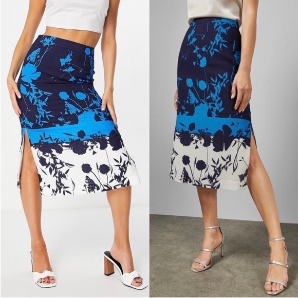 NWT‎ TED BAKER Floral Colorblock Stripe High Waist Side Slit Pencil Midi Skirt 2 - Picture 6 of 11